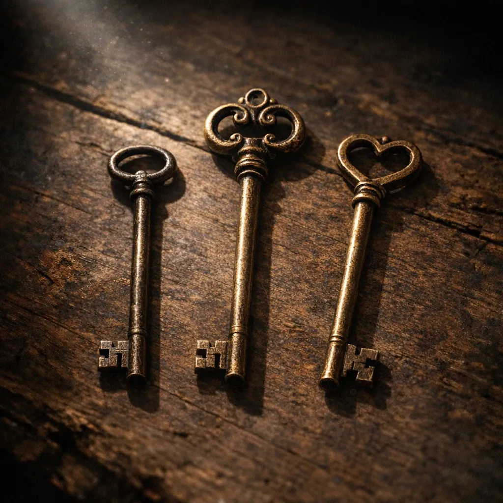 Cinematic image of three antique keys
