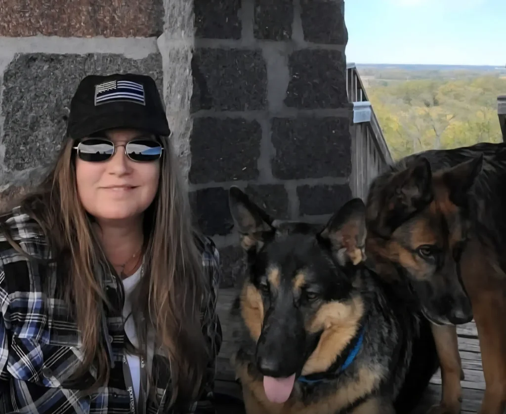 Tami Jo Lieberg with her german shepherds Axel and Bayla